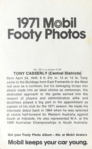 1971 Mobil Footy Photos SANFL #39 Tony Casserly Back